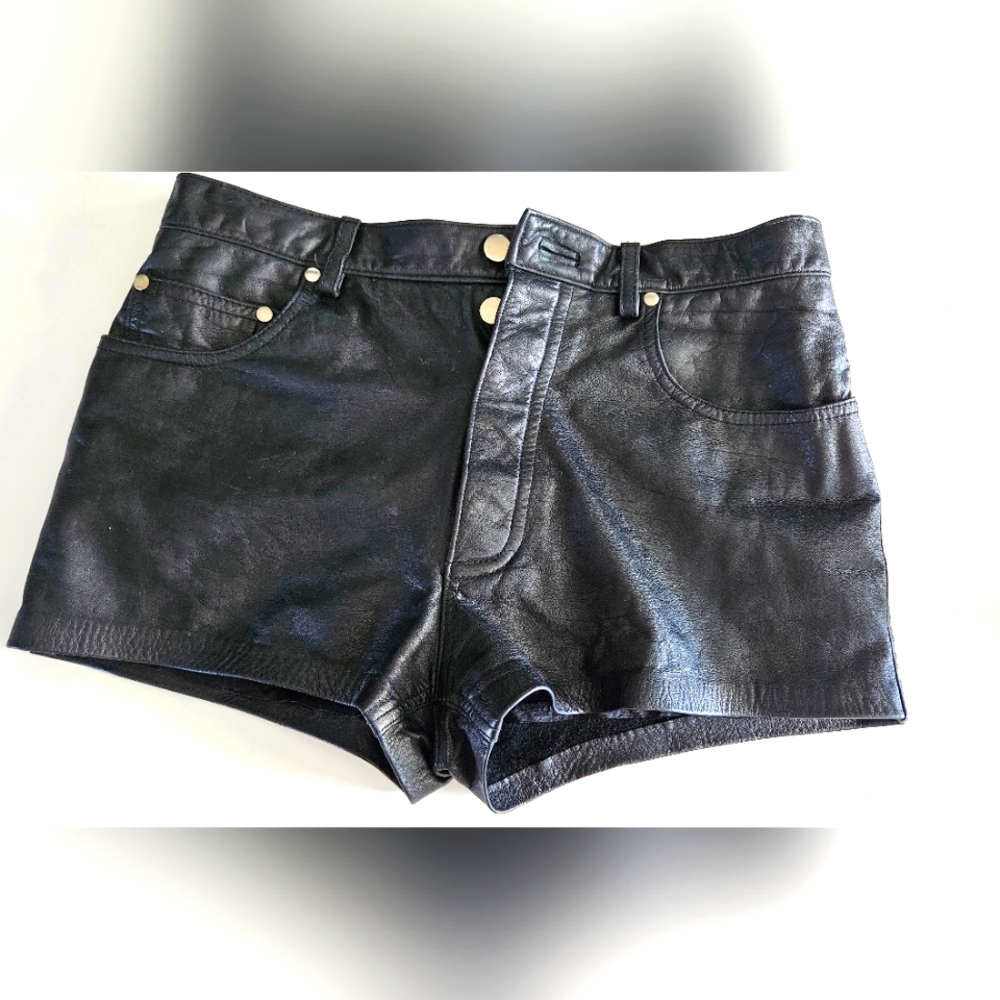 Mens Black Leather Shorts